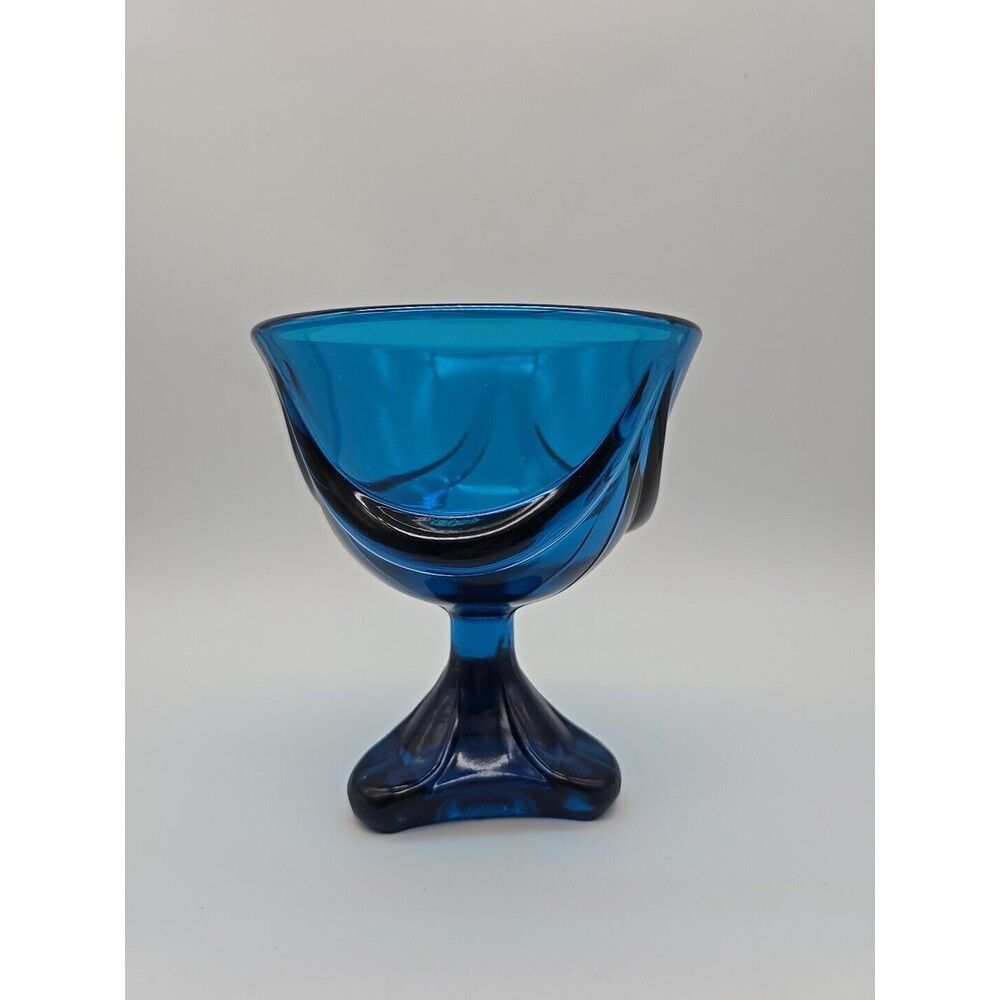 Viking Glass Epic Drape Blue Footed Thumprint Three Toe Compote